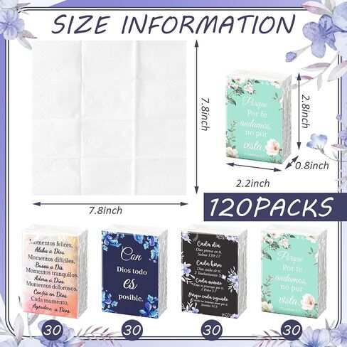 Lincia 120 Pack Bible Theme Facial Tissues Wallet Size Travel Tissue in Bulk Scripture 3 Ply Facial Tissues Mini Size Individual Tissue Decorations Christian Gifts for Travel(English Bible) in Kuwait