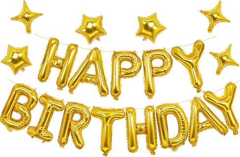 iPartycool 24pcs Happy Birthday Balloons, Birthday Decorations, 3D Gold Premium Foil Letter Happy Birthday Banner with 6pcs Star Balloons for Kids Men Women Adults Birthday Party Decorations Supplies in Kuwait