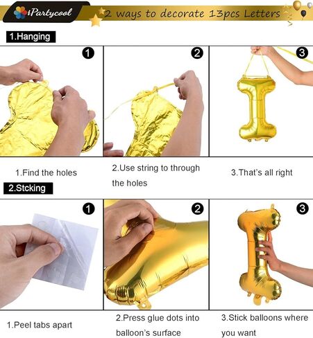 iPartycool 24pcs Happy Birthday Balloons, Birthday Decorations, 3D Gold Premium Foil Letter Happy Birthday Banner with 6pcs Star Balloons for Kids Men Women Adults Birthday Party Decorations Supplies in Kuwait