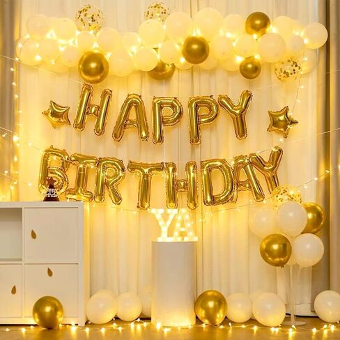 iPartycool 24pcs Happy Birthday Balloons, Birthday Decorations, 3D Gold Premium Foil Letter Happy Birthday Banner with 6pcs Star Balloons for Kids Men Women Adults Birthday Party Decorations Supplies in Kuwait
