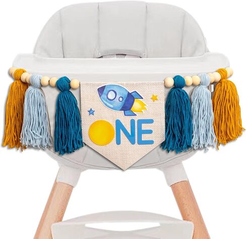 Outer Space ONE High Chair Banner - First Trip Around The Sun Birthday Party Decorations,Space Themed First Birthday Highchair Banner,Space Ship Sign Decor (outer space banner) in Saudi Arabia