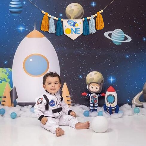 Outer Space ONE High Chair Banner - First Trip Around The Sun Birthday Party Decorations,Space Themed First Birthday Highchair Banner,Space Ship Sign Decor (outer space banner) in Saudi Arabia