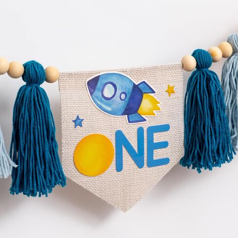 Outer Space ONE High Chair Banner - First Trip Around The Sun Birthday Party Decorations,Space Themed First Birthday Highchair Banner,Space Ship Sign Decor (outer space banner) in Saudi Arabia