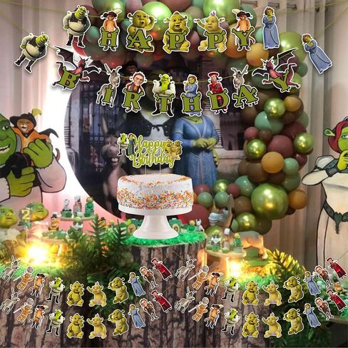 SHRK موضوع حفلة عيد ميلاد لوازم - زخارف عيد الميلاد لافتة شريان ، قبعات الكعكة ، إكليل ، مجموعة الحفلات الشريرة in Kuwait