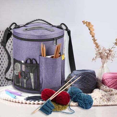 Expandable Crochet Bag-Knitting Bag Yarn Storage Organizer - Yarn Bag and Crochet Tote, Yarn Holder for Crocheting, Crochet Accessories, Suppliers, Needles with Zipper Closure-Ideal Gift in Kuwait