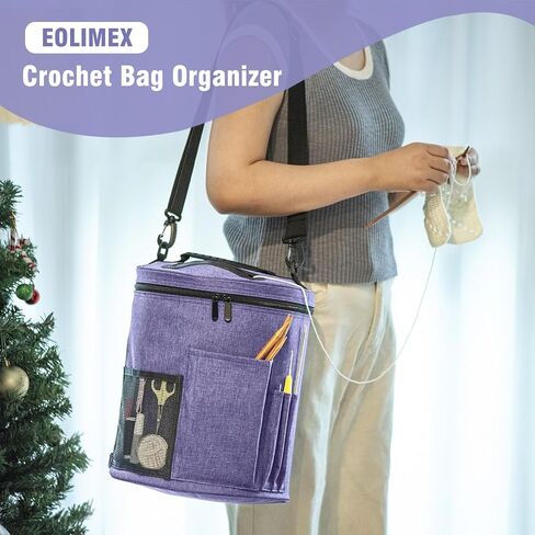 Expandable Crochet Bag-Knitting Bag Yarn Storage Organizer - Yarn Bag and Crochet Tote, Yarn Holder for Crocheting, Crochet Accessories, Suppliers, Needles with Zipper Closure-Ideal Gift in Kuwait