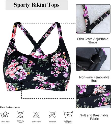Women’s Supportive Scoop Neck Sporty Swimsuit Cross Spaghetti Strap Bathing Suit Bikini Top in Kuwait