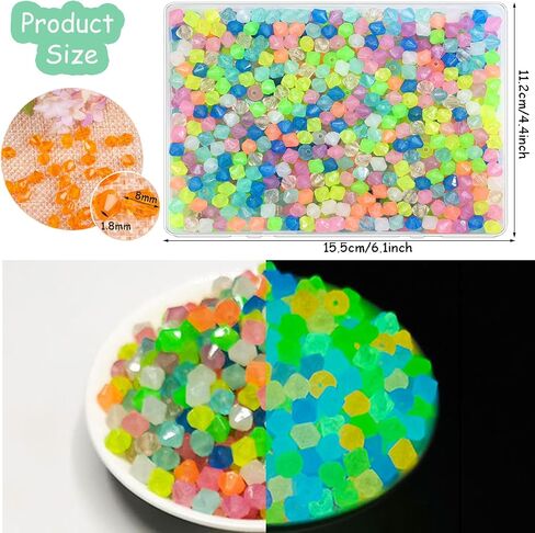 1300 PCS CRISTER CRISTER FACETED RONDELLE GLOW في الخرز المظلم للأساور وصنع المجوهرات - مزيج الألوان البلاستيكية الأشعة فوق البنفسجية المتغيرة حبة للاصطدام DIY (8 مم) in Kuwait