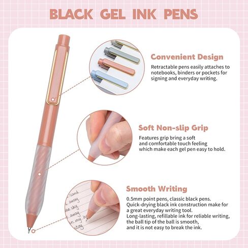 Gel Als 0.5mm Point Pens Black Ink Writing Critte Crite Retractable Pen للمكتب ، اللوازم المدرسية ، 12 دورة (مقطع ذهبي) in Saudi Arabia