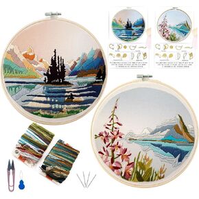 youa 2 Pack Nature Scenery Tembroidery Kit للمبتدئين البالغين مع نمط مختوم ، و Cross Stitch Beginner Kits مع إطار ، مجموعة تطريز المناظر الطبيعية