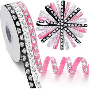 Poen 3 Rolls 75 ياردة شريط الكرة الطائرة 5/8 بوصة أسود أسود أبيض الشريط الشريط الطائرة الداكن اللوازم اللوازم الرياضة لصالح أقواس شعر الزهور غلاف هدية (أسود ، أبيض ، وردي)