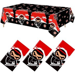 Gejoy 3 PCS Ninja Tablecloth plastic cover cover table table table table ninja karate karate decorations party for boys and girls kids kids party supplies ، 51 × 108 '' (Red and Black)