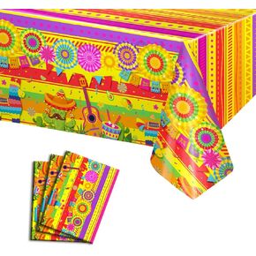 3 PCS Mexican Fiesta Party tablecloth Cinco de Mayo Table Table Table Covered Tablecloth tableoth cactus taco maracas llama pinatas decortations 54 × 108 inch