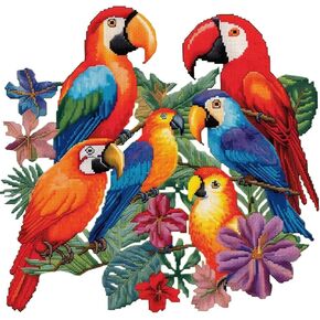 Xinpinzhou Parrot 11ct Cross Stitch Kits, 11 CT Funny Pre Printed Counted Stamped Cross Stitch Embroidery Needlepoint Animals Patterns Kits for Beginners Adults Crossstitch 30 x 30 cm
