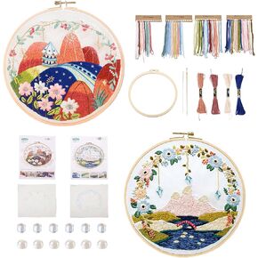 Spritewelry 2 مجموعات مجموعة التطريز للمبتدئين Art Craft Shicking Shice Practice Kit مع تعليمات ملابس التطريز مع نمط ، أطواق ، تعليمات ، أدوات إبرة الخيوط الملونة