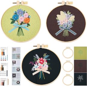 Spritewelry 2 مجموعات مجموعة التطريز للمبتدئين Art Craft Shicking Shice Practice Kit مع تعليمات ملابس التطريز مع نمط ، أطواق ، تعليمات ، أدوات إبرة الخيوط الملونة in Kuwait
