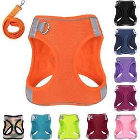 Dog Harness with Leash Set, No-Pull Step-in Reflective Pet Harness with 1 Leash Clips, Adjustable Soft Padded Easy Walk Dog Vest for Small Medium Large Dogs, Cats(Bright Orange, Small)