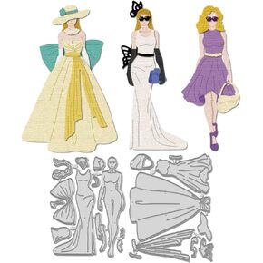 Wadorn 2pcs أزياء امرأة يموت ، فستان النساء القطع يموت قالب أنيقة سيدة الكربون الصلب يموت قطع الإستنسل ل Diy الزفاف الحرفية سكرابوكينغ الألبوم ديكور الورق يموت بطاقة يموت بطاقة