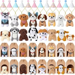 Patelai 48 PCS MINI Plush Dog Toy Bulk Pusticed Animals مجموعة أفخم متنوعة جرو ناعم صغير مع قبعات عيد ميلاد Kraft Paper Boxes for the the the the the the the the the the the party party gift