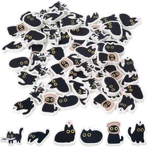 Cuweipeng Black Cat Pencil Erasers - 60pcs Novelty Mini Cartoon Cat Meme Rubber Pencer Eraser Bulk 3D Desk Puzzle School Reward Party Form