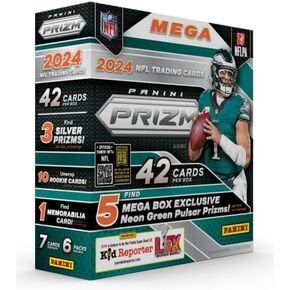 2024 Panini Prizm Football Mega Box (Neon Green Pulsar) (42 Cards) (Look for Williams, Daniels, Maye, Nix, Penix, McCarthy Rookies!)