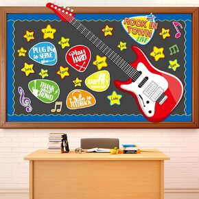 Music Bulletin Board Classroom Decorations Guitar Cutouts Rock Themed Bulletin Board Set for Teacher Supplies Students Back to School Nursery Chalkboard Wall Door Decorations Guitar Party Favor