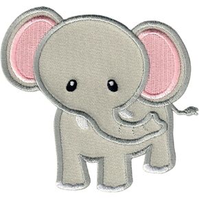 Elephant Patch, Iron On/Sew On - Appliques for Kids Children (Grey/Pink)