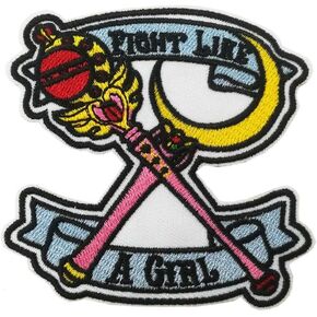 Cute-Patch Fighting Like a Girl Power Feminist Gift Embroidered Iron on sew on Patch Applique for Clothing