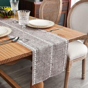 Farmhouse Rustic Table Runner Braided Stripe Table Runners Embroidered Table Decorations for Kitchen Living Room Dining Holiday and Party Ivory 13x36 Inch in Kuwait