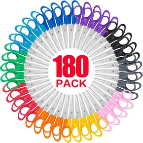 180 Pack Kids مقص ، مقص 5 بوصات للمدرسة ، مقصات طرف حادة لمعلم طالب الأطفال ، مقص سلامة الأطفال لمكتب فصل ما قبل المدرسة ، ورقة قطع مدرسية.