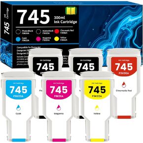 745 Ink Cartridges 300ml High Capacity 6-Pack F9K06A F9K05A F9K04A F9K03A F9K02A F9K01A Replacement for HP 745 Ink for DesignJet Z5600 Z2600 Postscript Printer Ink