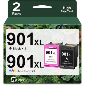 Ink 901 Black and Color Combo Pack Replacement for HP 901XL 901 XL Ink Cartridges for Ink 901 High Yield Compatible with HP Officejet 4500 J4524 J4540 J4580 J4680c Printer (1 Black, 1 Tri-Color)