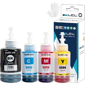 LCL T774 T664 774 664 Ink Refill Bottles Replacement for ET-2650 ET-2550 ET-16500 ET-4500 ET-4550 ET-3600 ET-2600 ET-4550 Printer (4-Pack Black Cyan Magenta Yellow)