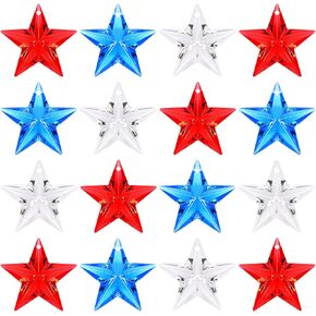 60Pcs Patriotic Vase Fillers Acrylic Star Ornaments Translucent Crystals Gems Independence Day Veterans Day Table Scatters for Holiday Decoration Party Favors Craft Supplies