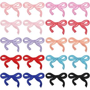20Pcs Bow Patches Cute Iron Embroidered Applique Mini Pink Bowknot Decor Sticker Supply Sew Accessories for Clothes Hats Pants Jeans Shirt Jackets Backpacks Bags DIY Girls Kids