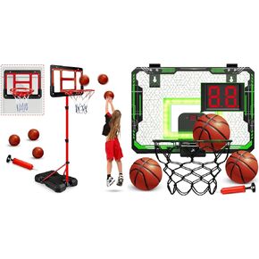 Birthday for Boys Age 3 4 5 6 7 8 9, Kids Basketball Hoop with Stand & Mini Basketball Hoop with Electronic Scoreboard, Indoor Outdoor Sport Toys