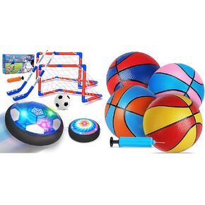 Qirptey 3 in 1 Hover Soccer Ball ＆ 4 حزم كرات السلة الصغيرة للأطفال الصغار 3-5 5-7 هدايا