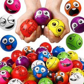 Libima 100 Pcs 2 inch Face Stress Balls for Adults Bulk Large Funny Face Squeeze Colorful Emotion Foam Stress Ball for Kids School Prizes Valentine‘s Day Gifts Party Favors