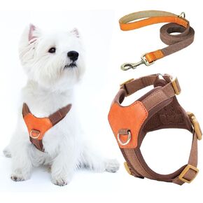 ‌‌‌no no-pull no-skoke dog ash and leash set-سترة مبطنة ناعمة قابلة للتعديل ، وتصميم خفيف الوزن للكلاب الصغيرة المتوسطة والجرو ، والتحكم السهل والمشي المريح (بني ، s)
