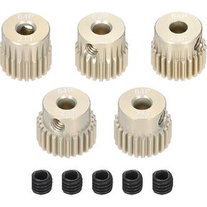 5Pcs 64DP Pinion Gear Set 21T 22T 23T 24T 25T for 3.175 mm Shaft Aluminium Alloy Pinion Gear with Screws for RC Motor
