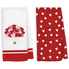 Valentines Day Heart Truck Kitchen Dish Towels 16x24 Inch Set of 2, Pink Buffalo Plaid Towels Gifts for Couples, Seasonal Valentine Decorative Hand Towels Tea Towels for Farmhouse Anniversary