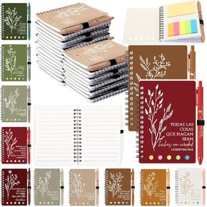 Spanish Christian Gift Regalos Cristianos En Español Bible Verse 10 Spiral Notebooks and 10 Pens Inspirational Gifts for Women Mother First Communion Church Sunday(Boho,Neutral)