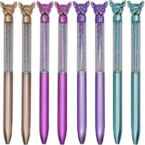 Maydahui 12 PCS Dog Shape Ballpoint Pens Bulldog Pen Retractable Bling Rhinestones Pen Cute Animal Puppy Pens Colorful Crystal Quicksand Style Black Ink for School Party Home Students