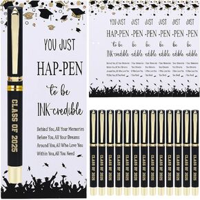 24 Set Class of 2025 Graduation Gift Pens Bulk Ballpoint Pens with Greeting Cards Graduation Party Supplies for Students Alumni Classmates Graduating Appreciation Gift(Blue)