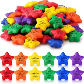 100 PCS Christian Star Letbs Balls Bulk يسوع الكتاب المقدس يقتبس كرات الضغط التحفيزي الملونة PU رغوة الإجهاد تخفيف الحزب