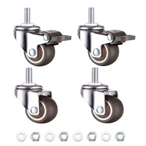 WANLIAN M8 Caster Wheels 1.5 Inch Threaded Stem Casters Set of 4 Heavy Duty Swivel Rolling Wheels 2 with Brakes, TPE Rubber Small Screw Caster Wheels for Furniture Cart Standing Desk Wire Shelving