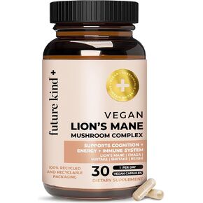 Future Kind Vegan Lion's Mane Mushroom Complex Brain Supplement - (30ct) Lions Mane Supplement Capsules with Chaga, Maitake, Shiitake and Reishi - Brain Supplements for Memory and Focus