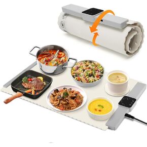 Electric Food Warming Mat, Portable Foldable Silicone Warming Tray with Full Surface Heating, 5 Heat Levels, 24x15.7, (White), Perfect for Parties, Buffets, and Countertop Use