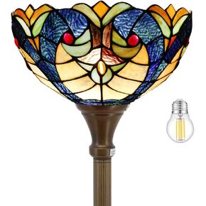 WERFACTORY Tiffany Floor Lamp Blue Yellow Liaison Stained Glass Light 12X12X66 Inches Torchiere Standing Corner Torch Uplight Decor Bedroom Living Room Home Office S160E Series (B)