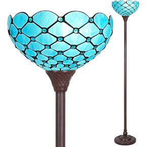 Capulina Tiffany Torchiere Floor Lamp 70 Inches Height Industrial Pole Vintage Sea Blue Beads Style Standing Floor Light for Home Office Living Room Bedroom Farmhouse